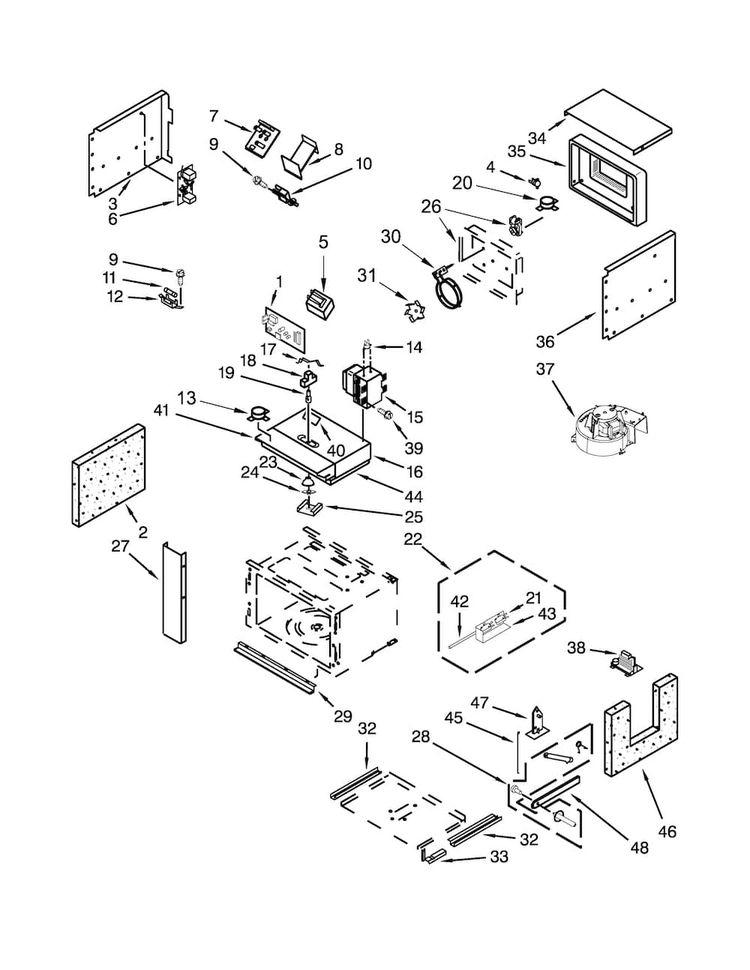 Cabinet And Stirrer Parts Diagram and Parts List for JMC2430WP02  Jenn-Air Microwave