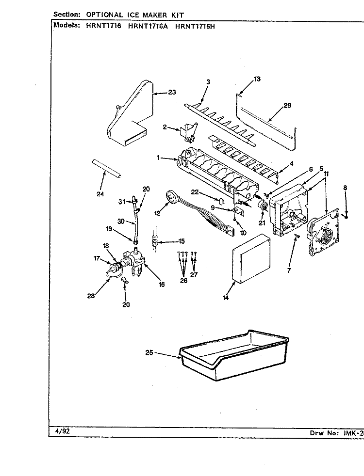 OPTIONAL ICE MAKER KIT Diagram and Parts List for HRNT1716A BF33A Hoover Refrigerator