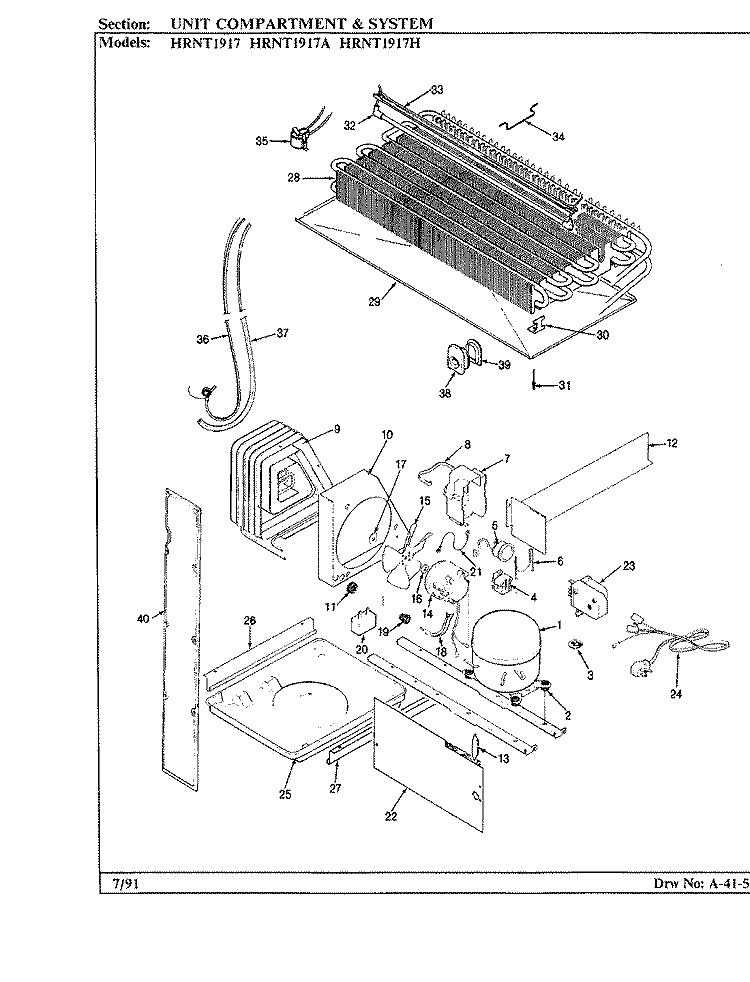 UNIT COMPARTMENT & SYSTEM Diagram and Parts List for HRNT1917H BF64A Hoover Refrigerator