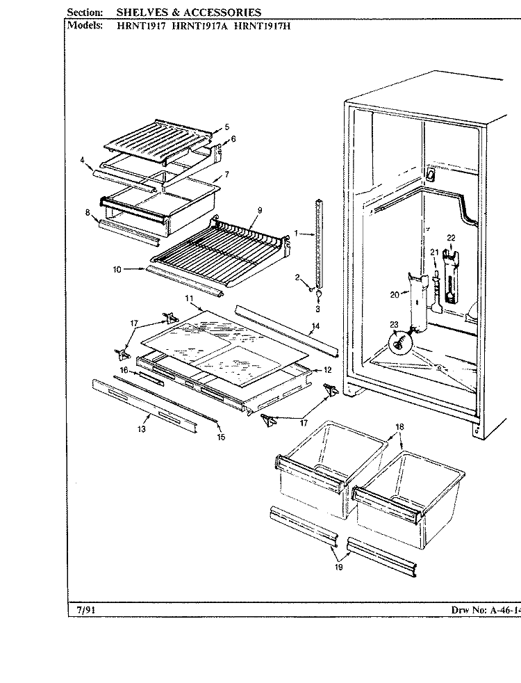 SHELVES & ACCESSORIES Diagram and Parts List for HRNT1917H BF64A Hoover Refrigerator
