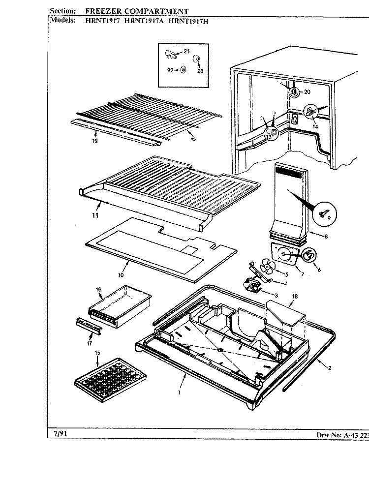 FREEZER COMPARTMENT Diagram and Parts List for HRNT1917H BF64A Hoover Refrigerator