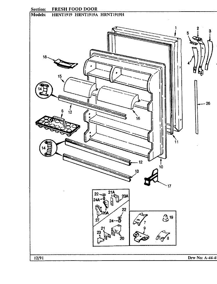 FRESH FOOD DOOR Diagram and Parts List for HRNT1919A BF60A Hoover Refrigerator