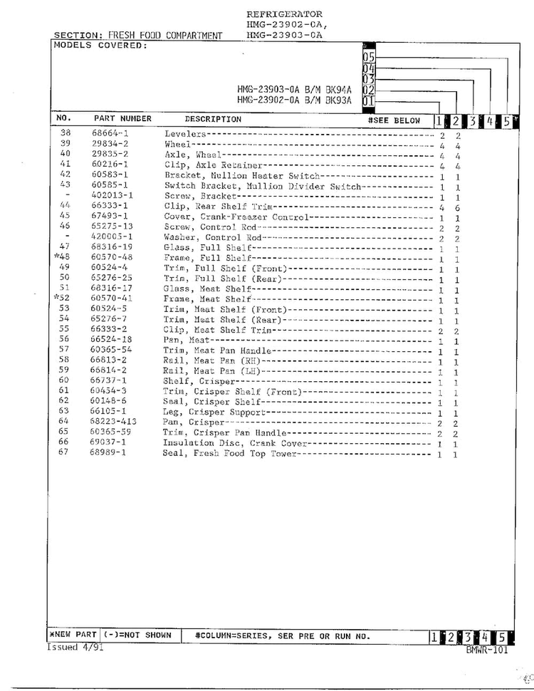 Fresh Food Compartment Page 3 Diagram and Parts List for 23903-0A  Admiral Refrigerator