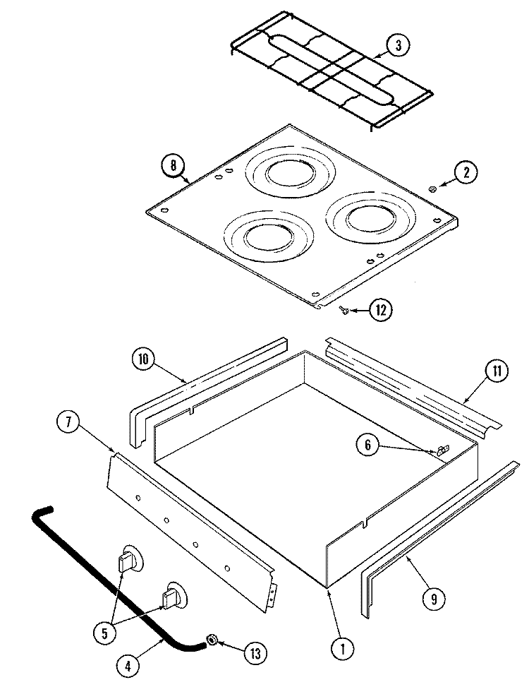 TOP & BURNER BOX Diagram and Parts List for 85TA-3B  Magic Chef Cooktop