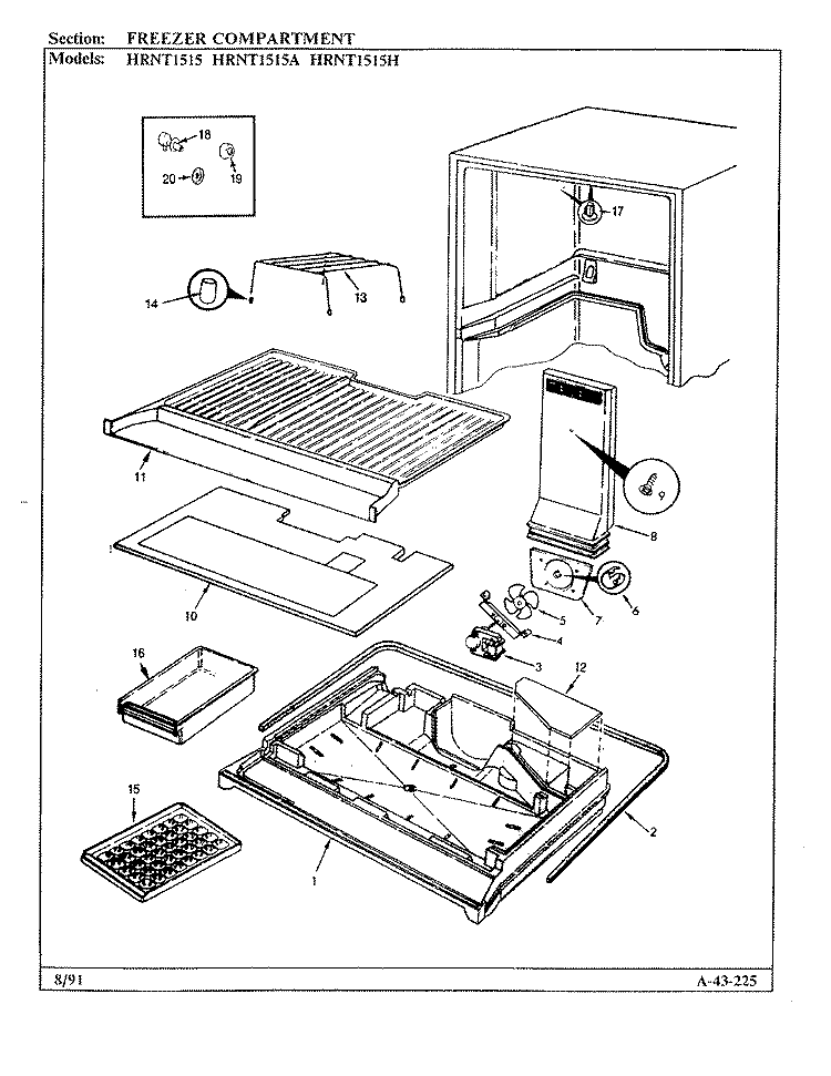 FREEZER COMPARTMENT Diagram and Parts List for HRNT1515A BF10C Hoover Refrigerator