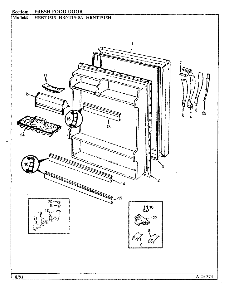 FRESH FOOD DOOR Diagram and Parts List for HRNT1515A BF10C Hoover Refrigerator