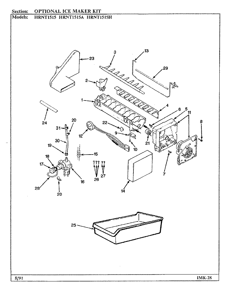 OPTIONAL ICE MAKER KIT Diagram and Parts List for HRNT1515A BF10C Hoover Refrigerator