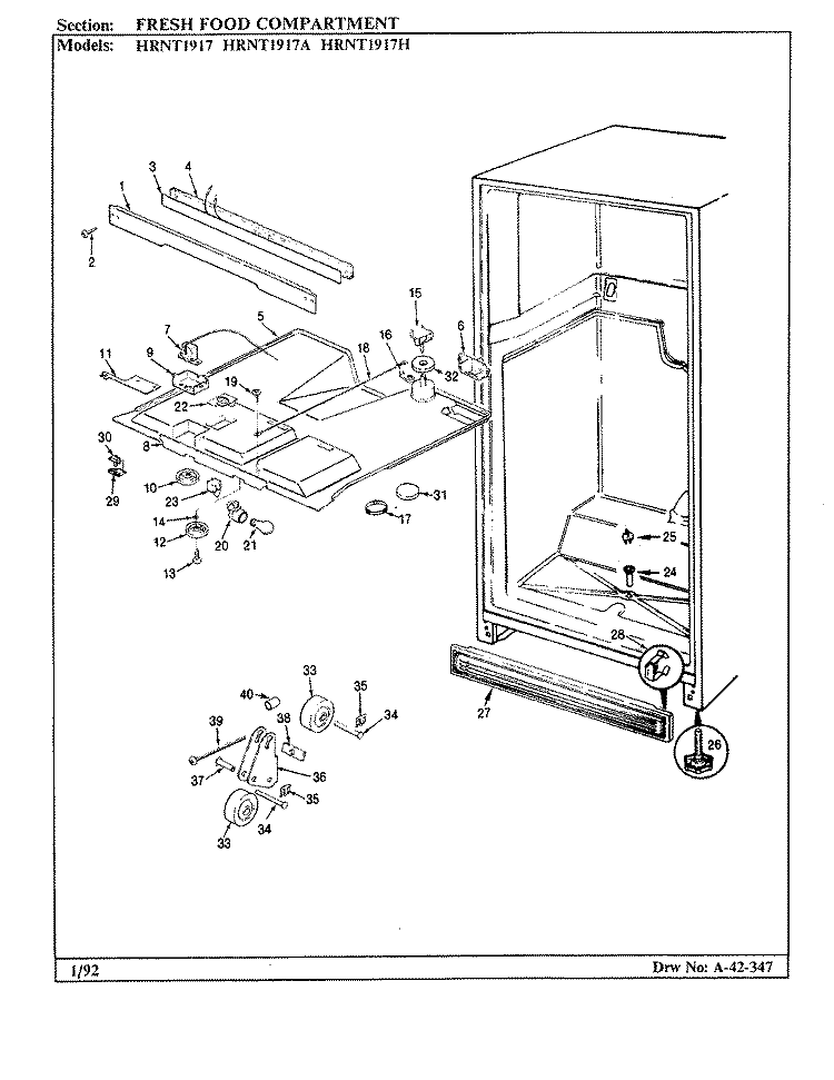 FRESH FOOD COMPARTMENT Diagram and Parts List for HRNT1917A BF55C Hoover Refrigerator