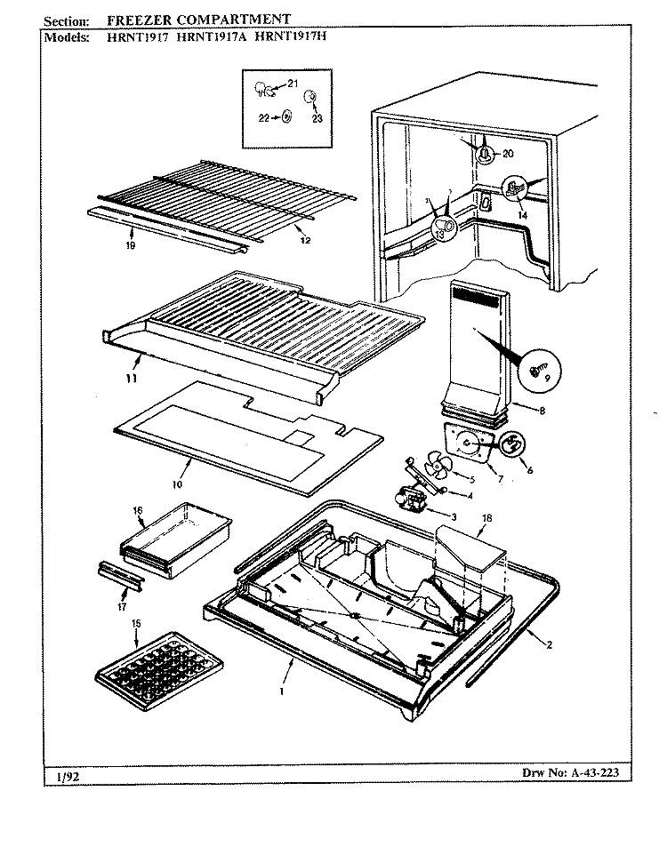 FREEZER COMPARTMENT Diagram and Parts List for HRNT1917A BF55C Hoover Refrigerator