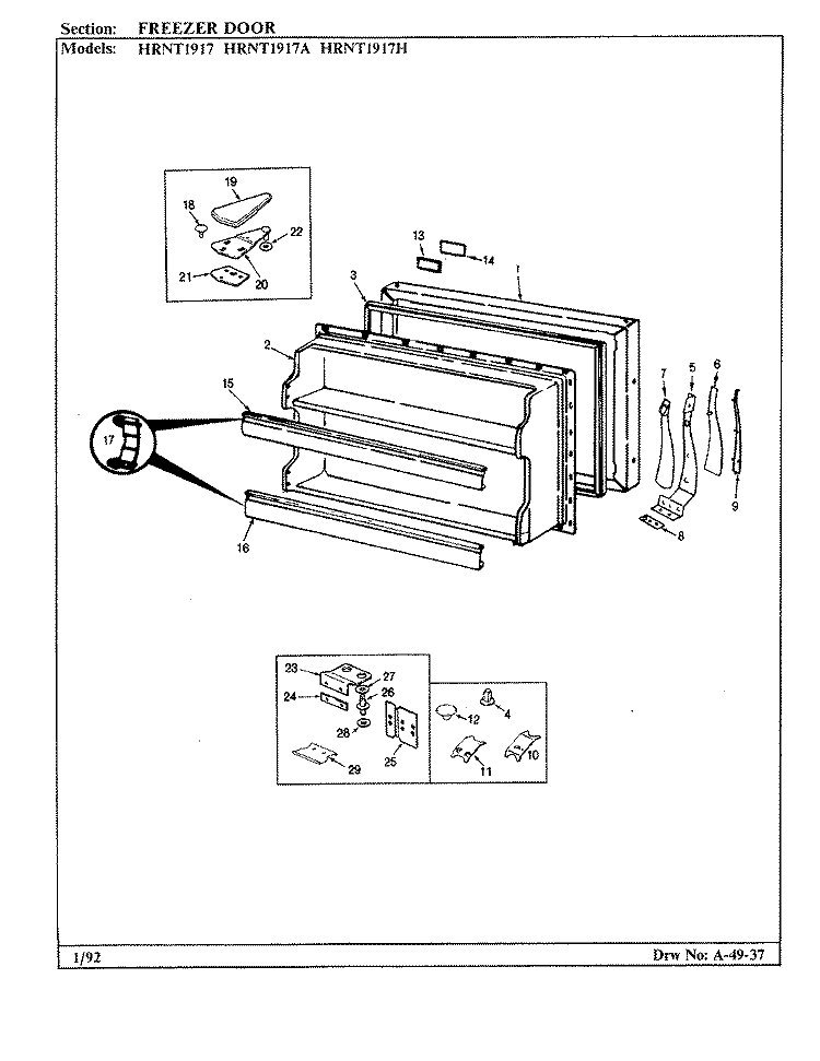 FREEZER DOOR Diagram and Parts List for HRNT1917A BF55C Hoover Refrigerator