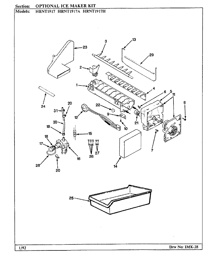 OPTIONAL ICE MAKER KIT Diagram and Parts List for HRNT1917A BF55C Hoover Refrigerator