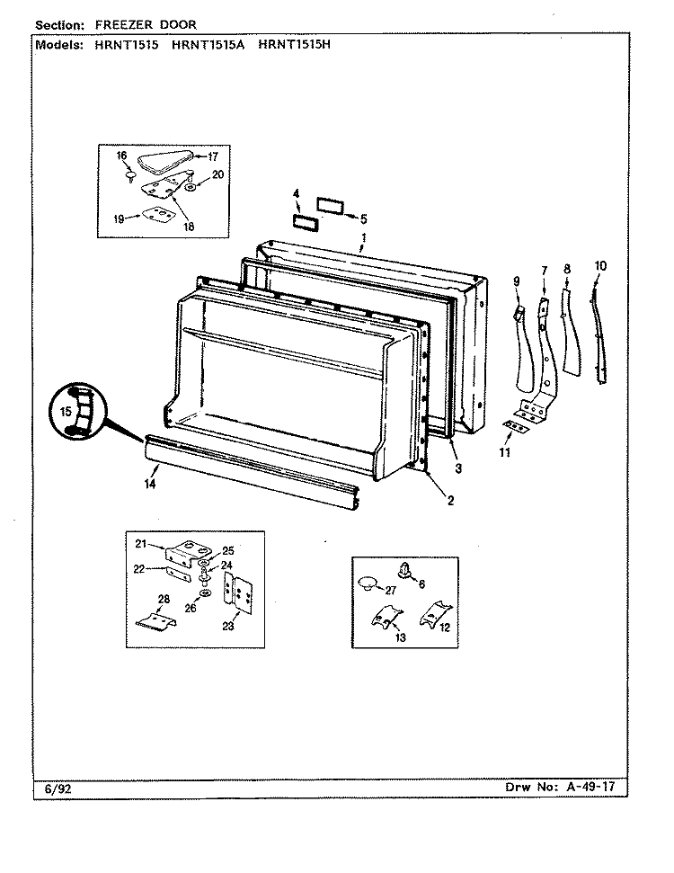 FREEZER DOOR Diagram and Parts List for HRNT1515H BF11F Hoover Refrigerator