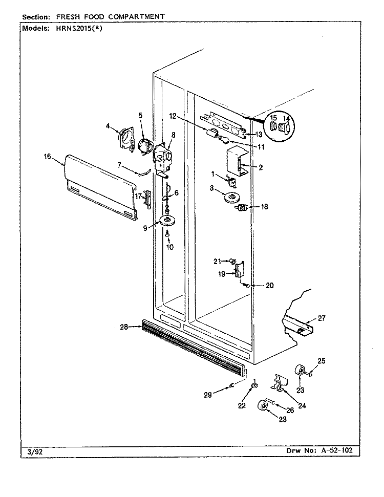 FRESH FOOD COMPARTMENT Diagram and Parts List for HRNS2015A BP03D Hoover Refrigerator