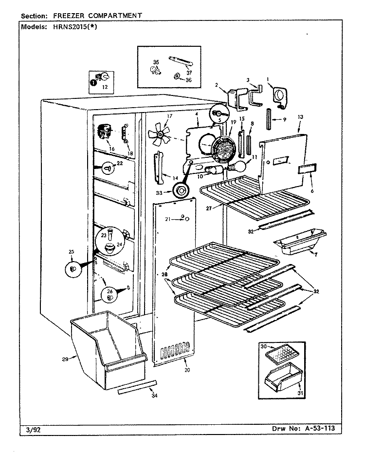 FREEZER COMPARTMENT Diagram and Parts List for HRNS2015A BP03D Hoover Refrigerator