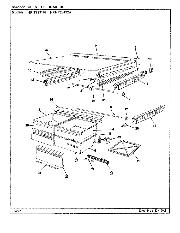 CHEST OF DRAWERS Diagram and Parts List for HRNT23192 CF95A Hoover Refrigerator