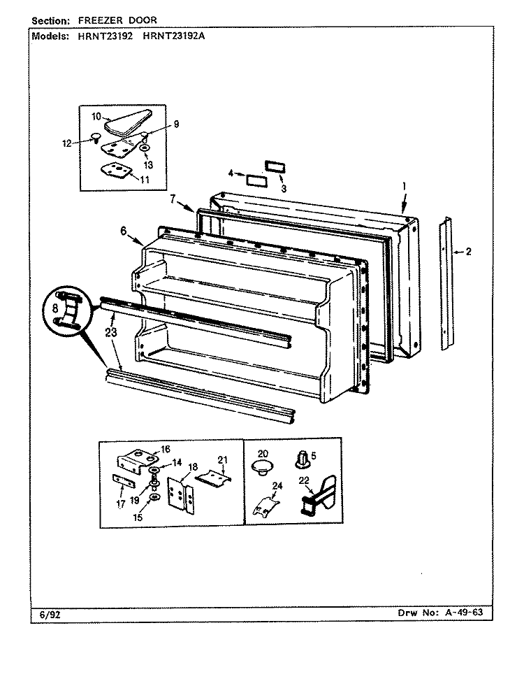 FREEZER DOOR Diagram and Parts List for HRNT23192 CF95A Hoover Refrigerator