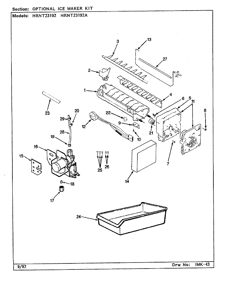 OPTIONAL ICE MAKER KIT Diagram and Parts List for HRNT23192 CF95A Hoover Refrigerator
