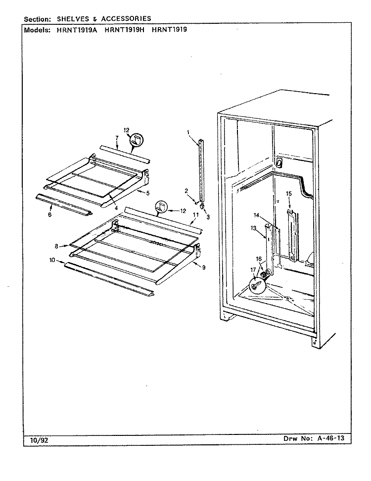 SHELVES & ACCESSORIES Diagram and Parts List for HRNT1919H CL56A Hoover Refrigerator