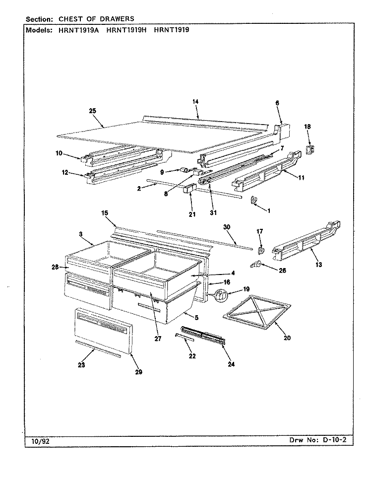 CHEST OF DRAWERS Diagram and Parts List for HRNT1919H CL56A Hoover Refrigerator