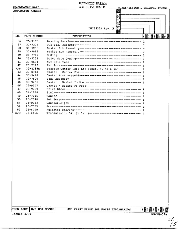 Transmission And Related Parts Page 3 Diagram and Parts List for 6835A REV E Norge Washer