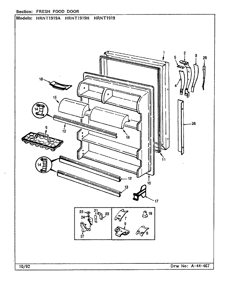 FRESH FOOD DOOR Diagram and Parts List for HRNT1919A CL55A Hoover Refrigerator