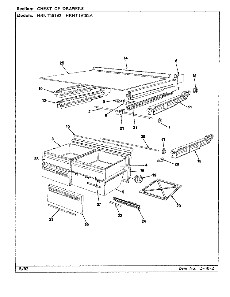 CHEST OF DRAWERS Diagram and Parts List for HRNT19192A CF52A Hoover Refrigerator