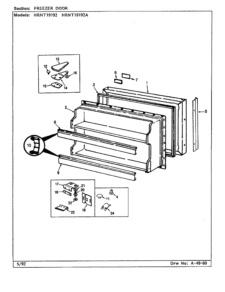 FREEZER DOOR Diagram and Parts List for HRNT19192A CF52A Hoover Refrigerator