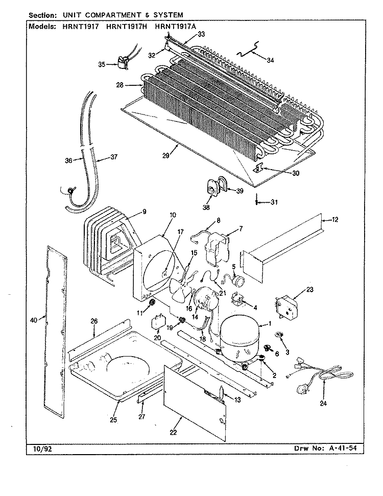 UNIT COMPARTMENT & SYSTEM Diagram and Parts List for HRNT1917H CL53A Hoover Refrigerator