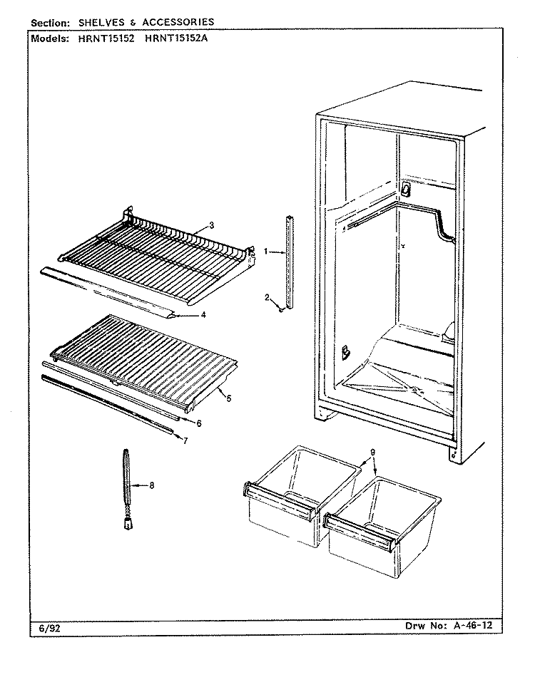 SHELVES & ACCESSORIES Diagram and Parts List for HRNT15152A CF18A Hoover Refrigerator