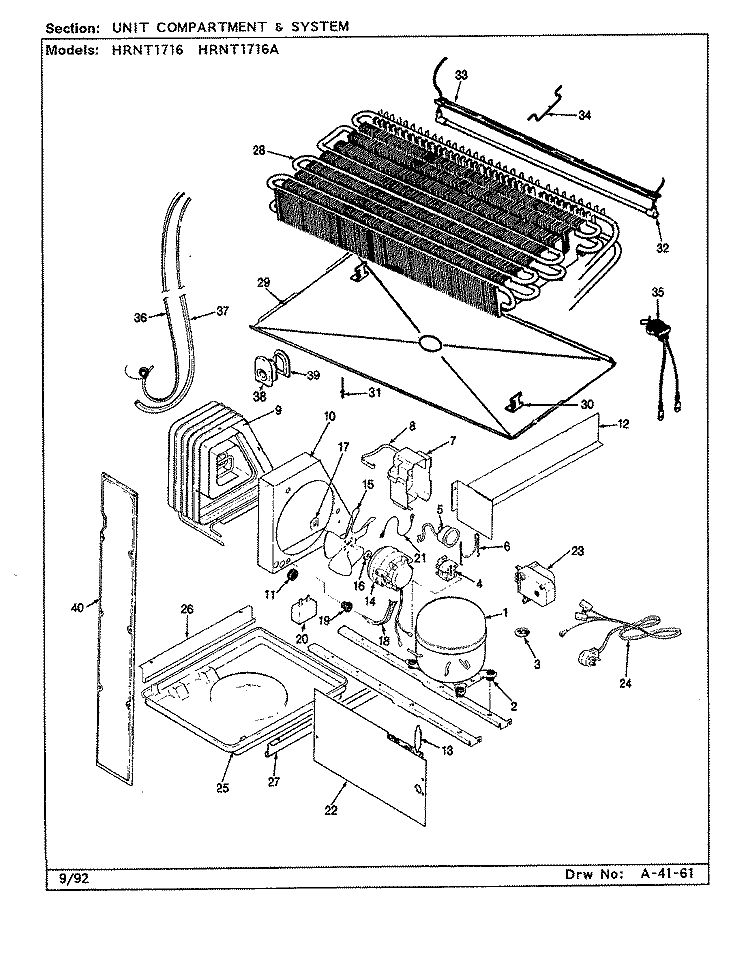 UNIT COMPARTMENT & SYSTEM Diagram and Parts List for HRNT1716A BF33D Hoover Refrigerator