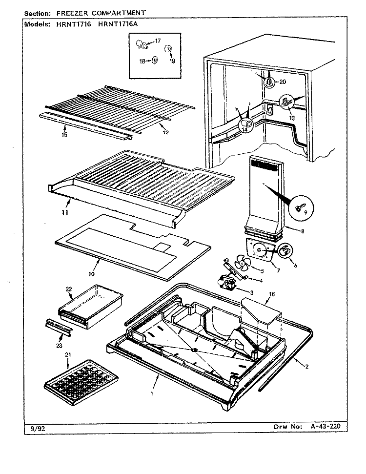 FREEZER COMPARTMENT Diagram and Parts List for HRNT1716A BF33D Hoover Refrigerator