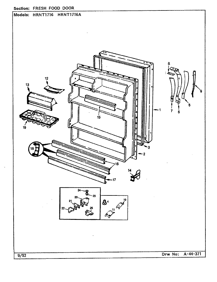 FRESH FOOD DOOR Diagram and Parts List for HRNT1716A BF33D Hoover Refrigerator