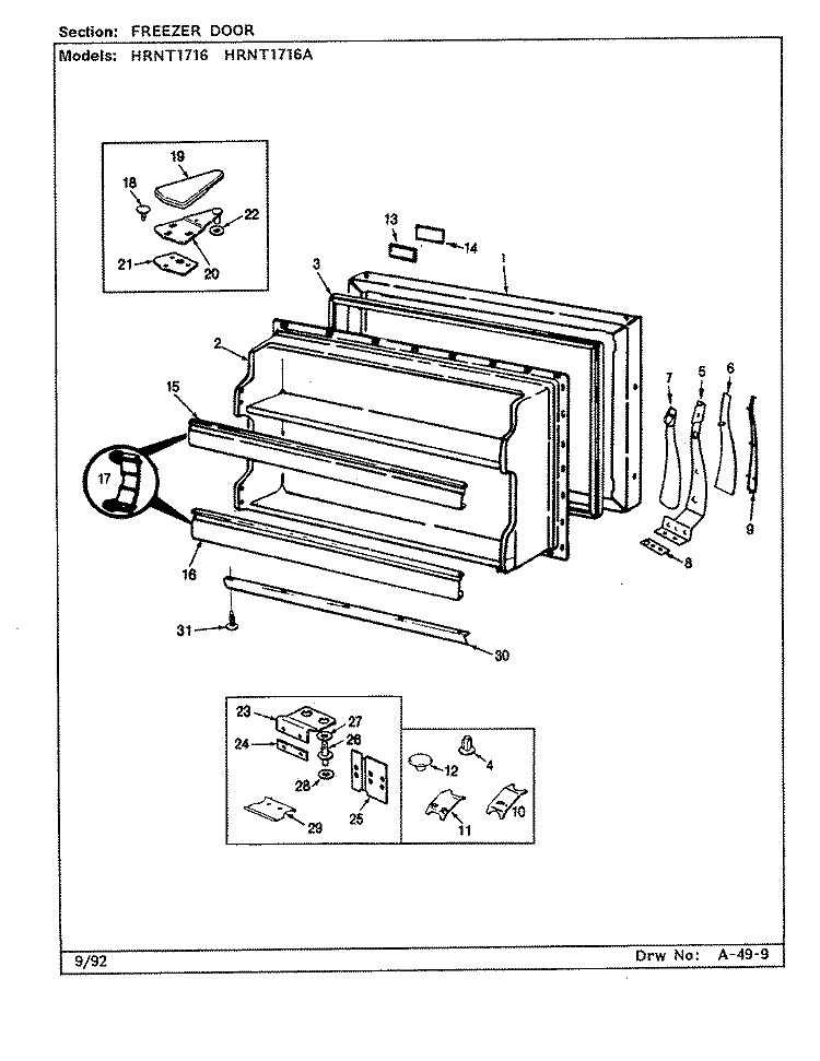 FREEZER DOOR Diagram and Parts List for HRNT1716A BF33D Hoover Refrigerator