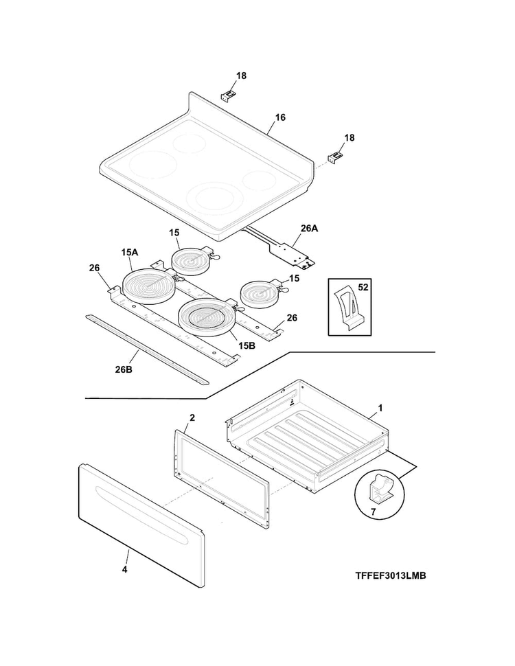 Top/drawer Diagram and Parts List for CRE3580QWC  Crosley Range
