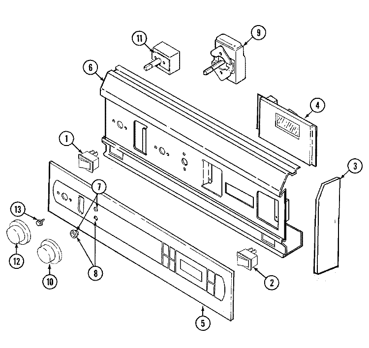 CONTROL PANEL Diagram and Parts List for W2451B  Jenn-Air Wall Oven