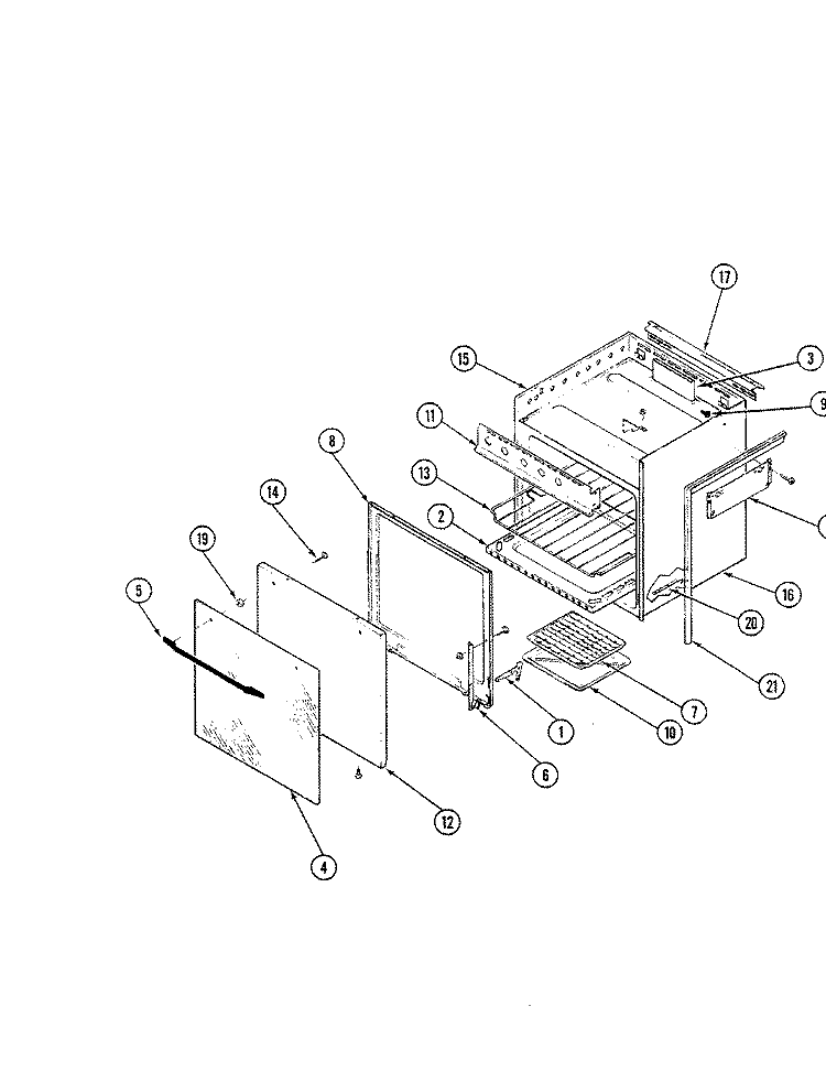 CAVITY & DOOR Diagram and Parts List for BT16NK-4  Magic Chef Range