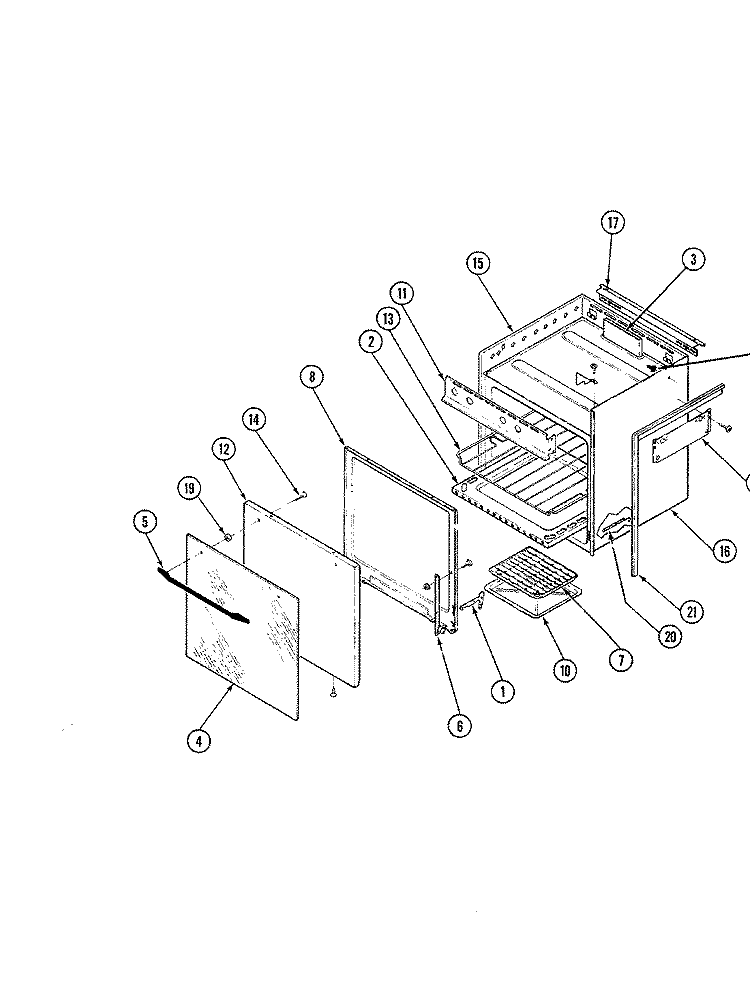 CAVITY & DOOR Diagram and Parts List for BT18NS-3  Magic Chef Range