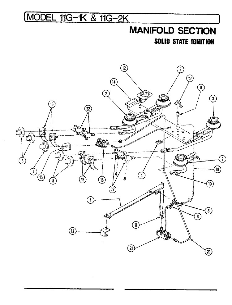 MANIFOLD (SOLID STATE IGNITION) Diagram and Parts List for 11GA-2KW  Magic Chef Range