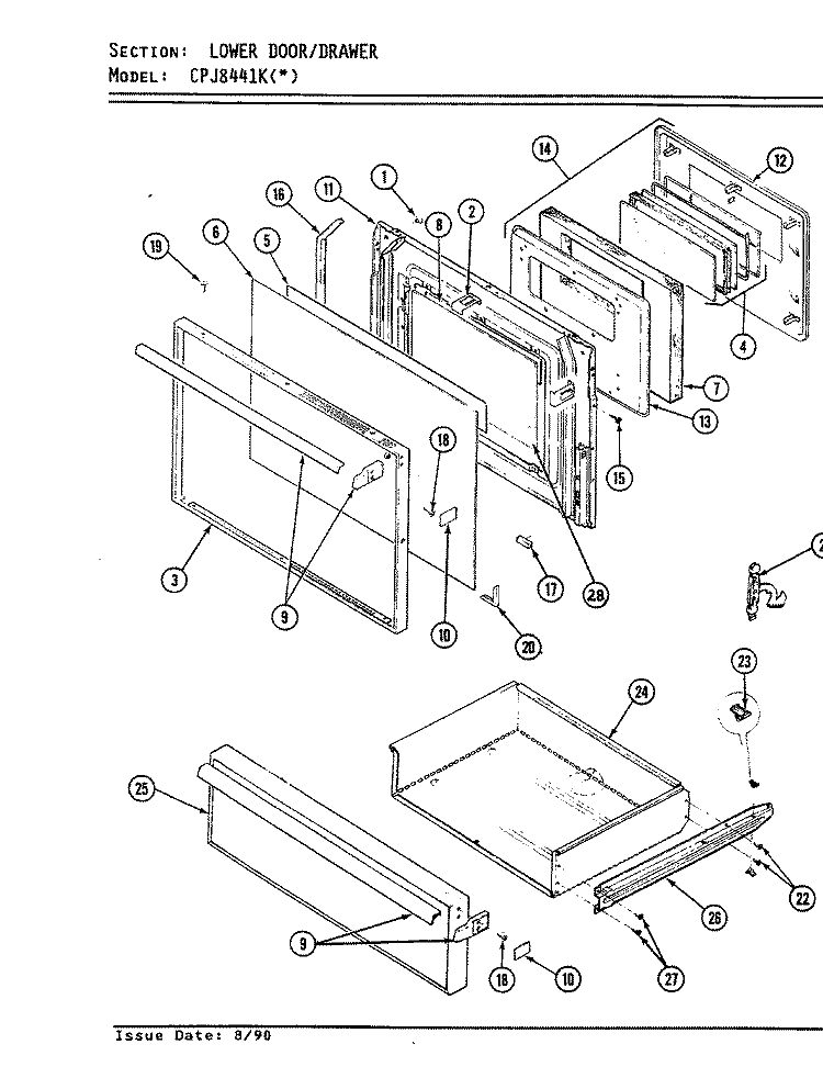 LOWER DOOR / DRAWER Diagram and Parts List for CPJ8441KW919D  Hardwick Microwave Oven Combo