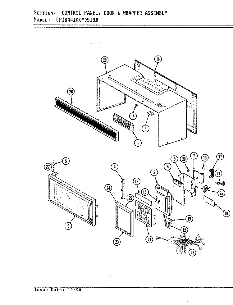 CONTROL PNL, DOOR & WRAPPER (MICROWAVE) Diagram and Parts List for CPJ8441KW919D  Hardwick Microwave Oven Combo