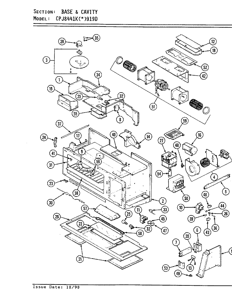 BASE & CAVITY (MICROWAVE) Diagram and Parts List for CPJ8441KW919D  Hardwick Microwave Oven Combo