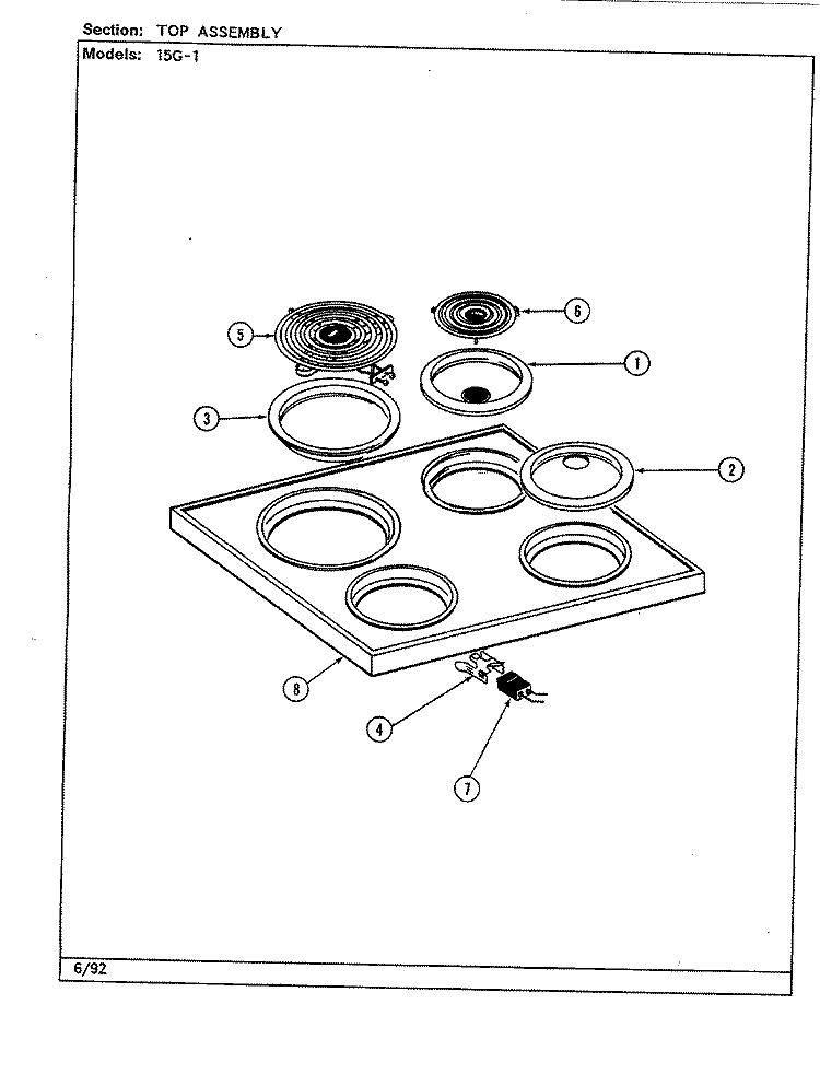 TOP ASSEMBLY Diagram and Parts List for 15GA-1  Magic Chef Range