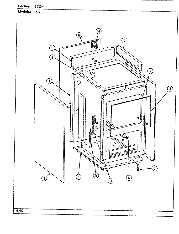 BODY Diagram and Parts List for 15GA-1  Magic Chef Range