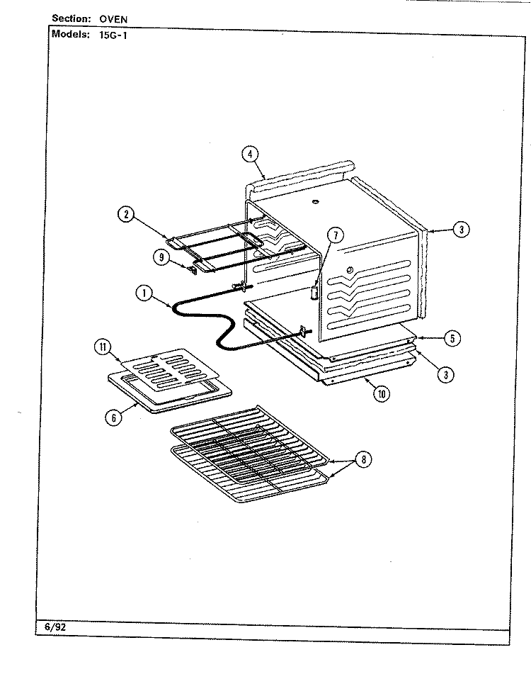 OVEN Diagram and Parts List for 15GA-1  Magic Chef Range