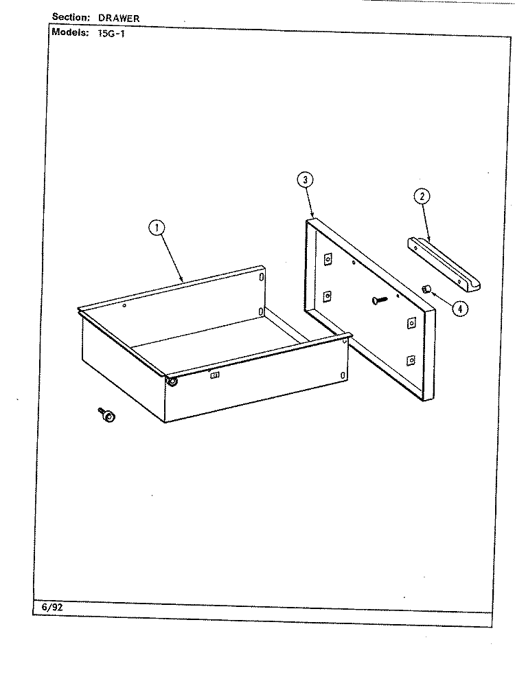DRAWER Diagram and Parts List for 15GA-1  Magic Chef Range