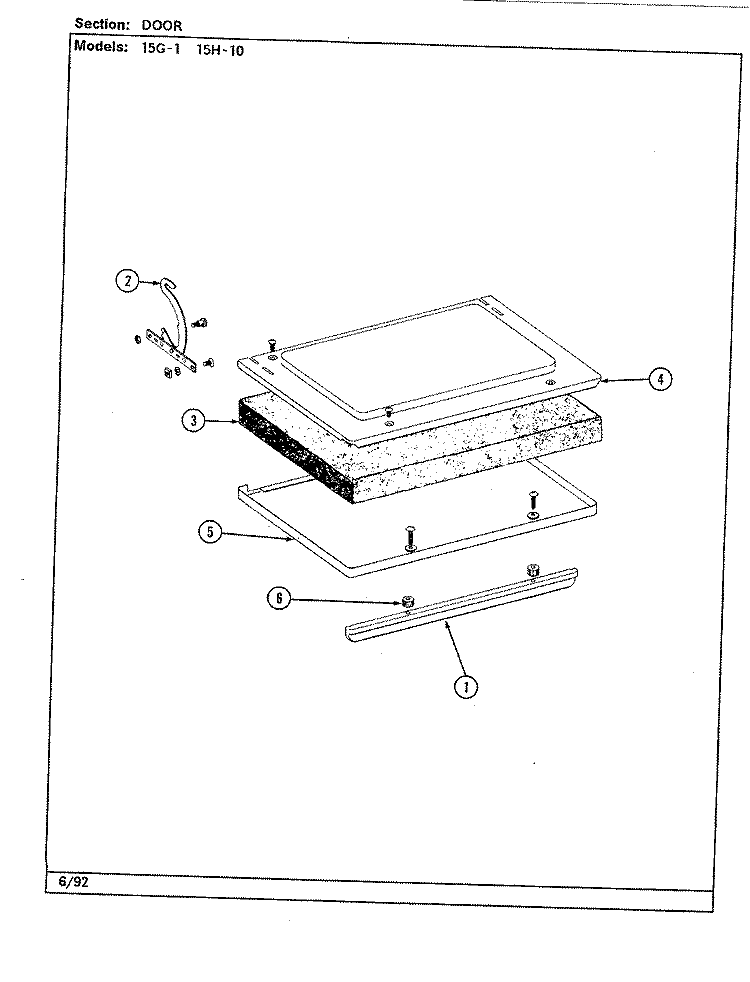 DOOR Diagram and Parts List for 15GA-1  Magic Chef Range
