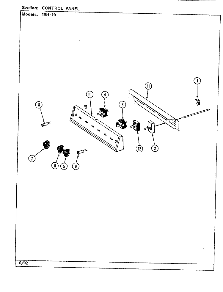 CONTROL PANEL Diagram and Parts List for 15HA-10-94  Magic Chef Range