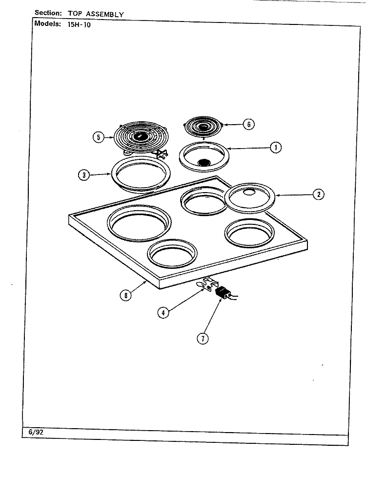 MAIN TOP ASSEMBLY Diagram and Parts List for 15HA-10-94  Magic Chef Range