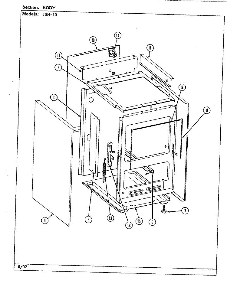 BODY Diagram and Parts List for 15HA-10-94  Magic Chef Range