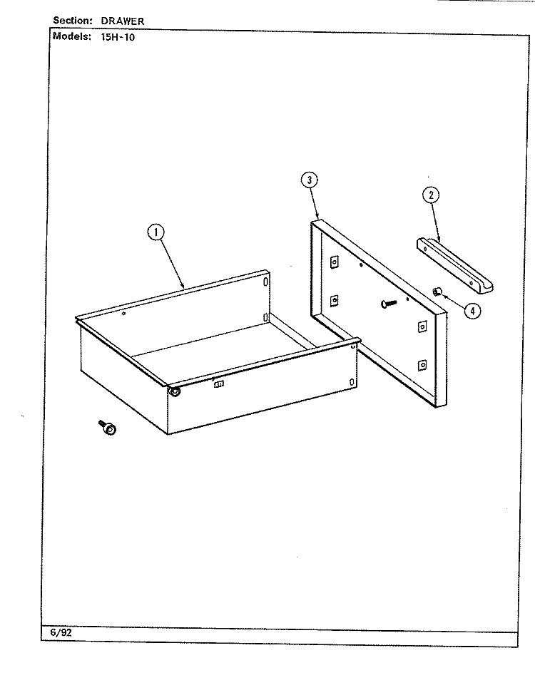 DRAWER Diagram and Parts List for 15HA-10-94  Magic Chef Range